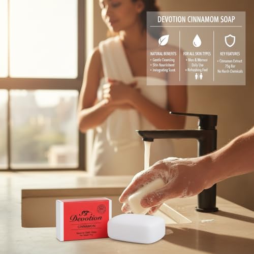 Image of Devotion Cinnamon Natural Bath Soap - Pack of 6 (75g Each) | Nourishing & Soothing for All Skin Types