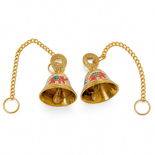 Image of DSH Pure Brass Hanging Bell with Chain for Temple Mandir Door Home Decorative Ringing Bell (White, 2)