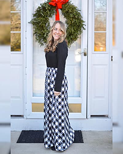 MEROKEETY Women's Plaid Long Sleeve Empire Waist Full Length Maxi Dress