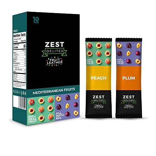 Zest Delites Fruit Leather Snacks, Healthy Snacks, Sugar Free Dried Fruits, Fruit Jerky, Fruit Bar, Mule Shake, Fruit Only, Fruit Rolls, Uncolored Snacks, 0.88 oz x 10