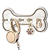 MTERSN Rustic Farmhouse Dog Leash Holder for Wall – Decorative Key Hooks Wall Mount with Bone Shape and Coat Hanger for Entryway – Pets Accessories Storage for Dog Lover Gifts (Distressed White)