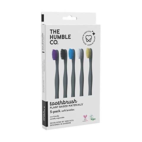 The Humble Co. Plant Based Toothbrush Family Pack (5-p) | Sensitive Bristles | Biodegradable, Eco-Friendly, Vegan for Your Everyday Oral Care, Dentist Approved Cover