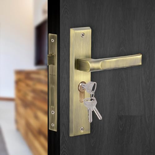 Image of Dorset Texa Mortise Lock for Door - Both Side Key Cylinder, 60 mm | Texa Handle on Plate 8 inch - Lockset for Main Doors /Bedroom Doors | Antique Finish, 3 Keys - HLTEXPT