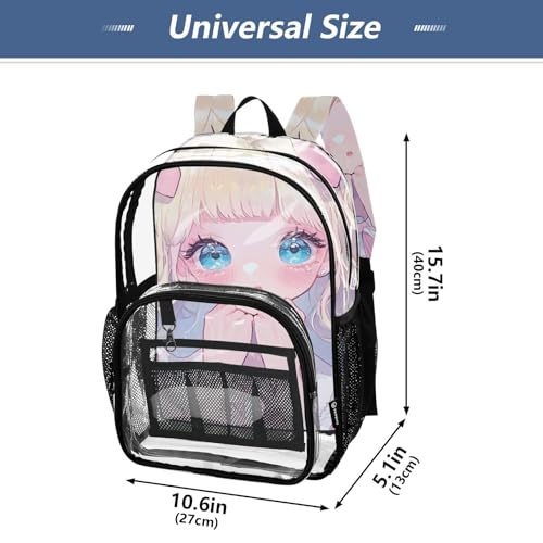 Anime Japanese Woman Cute Clear Backpack, Heavy Duty PVC Transparent Backpacks, See Through Multiple Pockets Bookbag for Women Concert Sport Venues Work Travel4