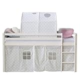 Homestyle4u 1889, Hochbett Weiß 90x200 Kinder, Vorhang mit Sterne und Tunnel, Holz