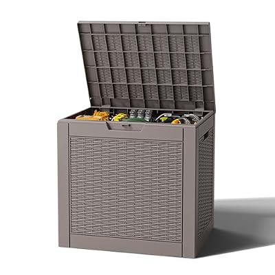 NBYSGO Outdoor Storage Box, Resin Deck Boxes Indoor and outdoor, Waterproof Storage Box Lockable Lid (Grey, 35 Gallon)
