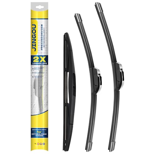 JINGOU 26'/18'/12'Pure Natural Rubber Wiper Blade Runs Smoothly and Quietly Providing a Good View,Compatible with 2017-2023 Nissan Murano Back Windshield Wipers(Pack of 3)