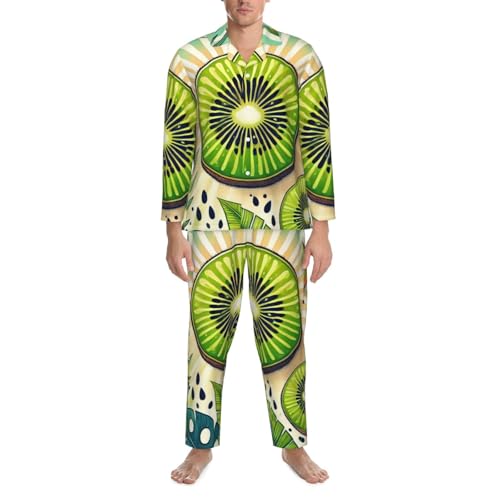 Mens Long Sleeves Pajama Set Summer Green Kiwi Tropical Cozy Two-Piece Loungewear For Nighttime Comfort,Casual Wear4