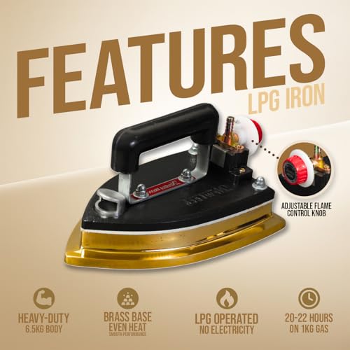Image of LPG Gas Iron with Brass Base | Heavy Duty 6.5KG Industrial Gas Iron | High-Temperature Steam-Free Press Iron | Commercial Garment Iron for Tailoring & Factories