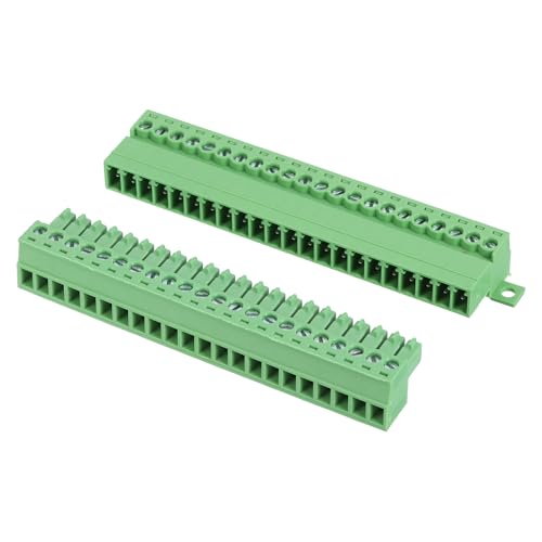 sourcing map 22 Pin Screw Terminal Block Connector,3.5mm/0.14 Inch Pitch Male & Female PCB Mount Screw Terminal 300V 8A Green Terminal Block Connector for Home Electronic Project