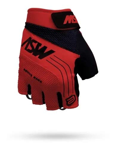 Luva Ciclismo Asw Active Meio Dedo Vermelha Preta