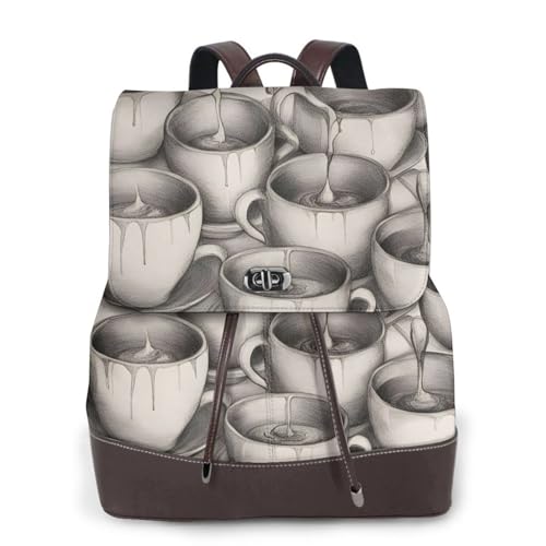 Sac à dos femme noir polyvalent petit sac affaires voyage motif tasses dessinées