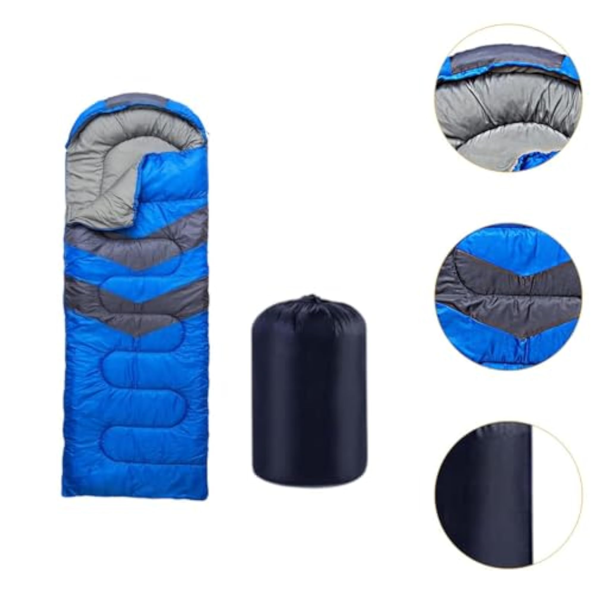 Portable Warm Camping Sleeping Bag for Adults, Blue and Grey