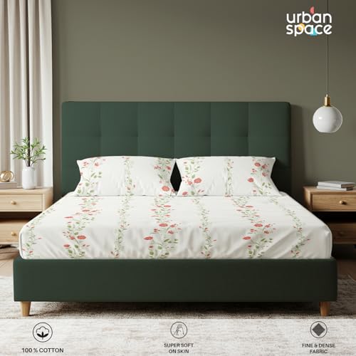 Image of Urban Space Serene 100% Cotton 200 TC Bedsheet for King Bed, King Bedsheet Cotton with 2 Pillow Covers (Size 108 x 108 inches, Veil Bloom - Peach)