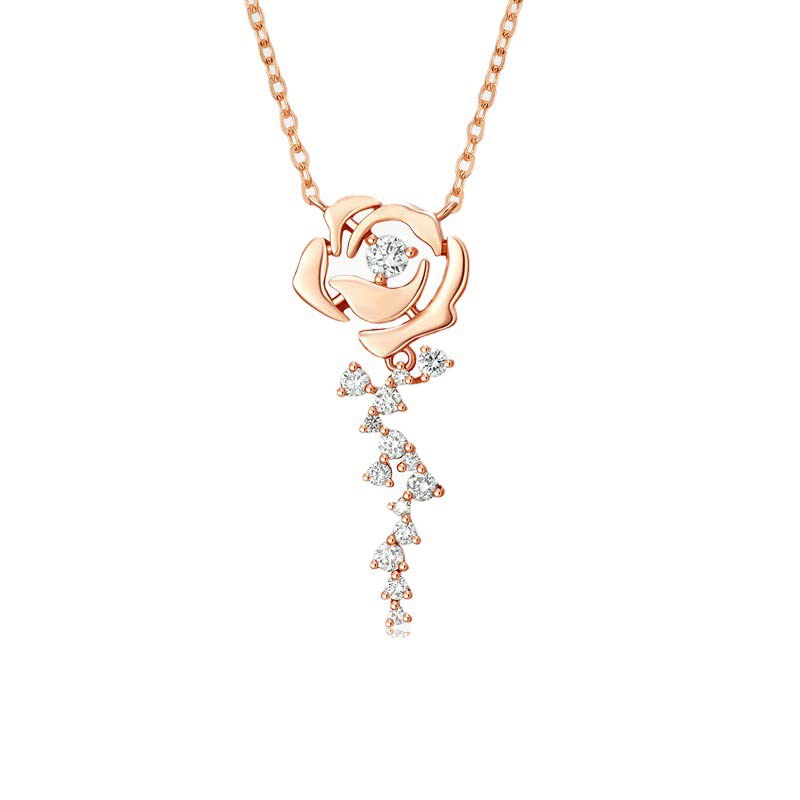 Collier Moissanite Rose et Cœur en Argent, le Cadeau Romantique Idéal pour Votre Copine