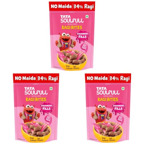 Image of Tata Soulfull Ragi Bites Strawberry Fills, 250g, No Maida, Ragi Calcium, Dal Protein, Breakfast Cereal (Pack of 3)