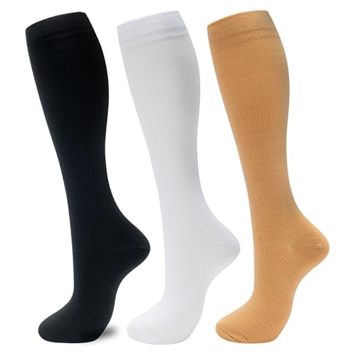 fenglaoda 3 Pairs Compression Socks for Women & Men Knee High Nurse Pregnant Cute Medical Running Travel Athletic