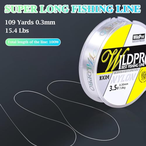 Proberos® Fishing Wire 100m 0.3mm Fishing Line Clear Nylon String Invisible Hanging Beading Wire Strong Abrasion Resistant Monofilament Fishing Line 39lbs Monofilament Fishing Line, for Fishing