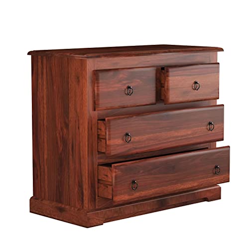 Image of Sheesham Wood Chest of Drawers 4 Drawers Wooden Dresser with Storage Organizer for Bedroom Living Room Home (Honey Finish)