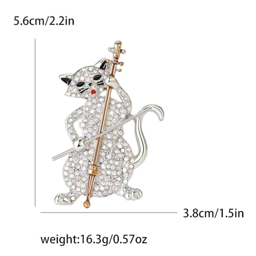 Image of Play The Cello Cat Cartoon Animal Brooch Lapel Pins Badge Unique Brooches for Women Girls Suit Dresses Clothing Backpacks Bags Hats Accessory Fashion Jewelry