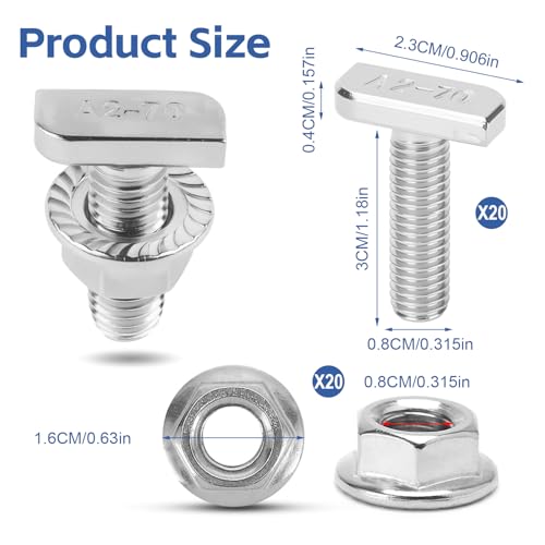 20 Stück 30mm Hammerkopfschrauben M8 Schrauben Gewächshaus Schrauben und 20 Stück M8 Muttern Edelstahl Hohe Temperaturbeständigkeit Nicht Leicht zu Rosten für Photovoltaik-Anlage Schiene Gewächshaus