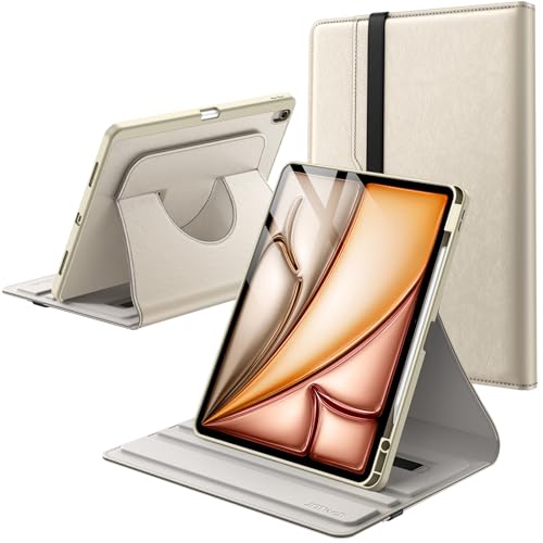 Protections iPad Air 13 M4 étui folio cuir PU antichoc avec support rotatif et veille automatique