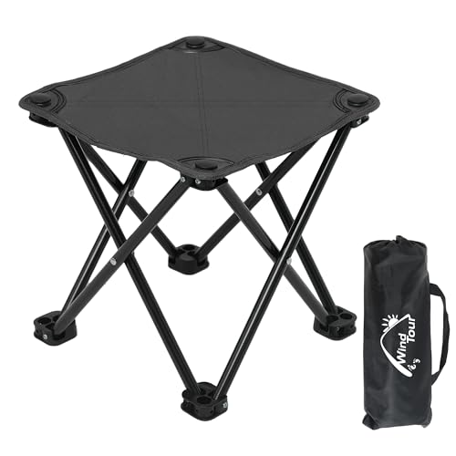 Wind Tour Portable Folding Camping Stool Outdoor Camping Lightweight Samll Chair for Fishing Hiking Gardening and Beach with Carry Bag (Medium Black -1)