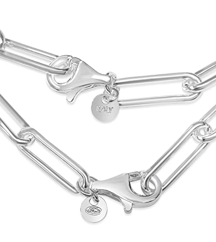 Olive & Chain 925 Sterling Silver Paperclip Oval Link Chain Bracelet, Hypoallergenic, Lobster Clasp Closure, Unisex Men’s Women’s (5.5 Mm, 8 Inch) #TOP1