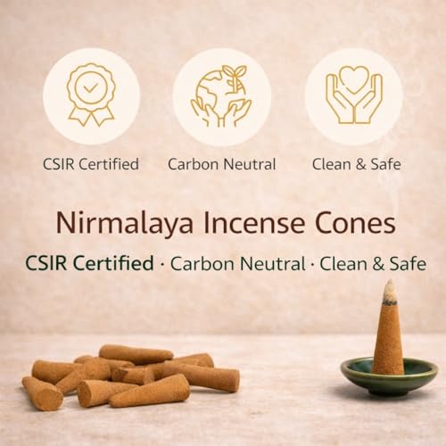 Image of Nirmalaya Premium Patchouli Dhoop Cones | 60 Bambooless Incense Cones with Stand | Made from Sacred Flowers | Charcoal Free Cones | 25 Min Burn Time for Pooja & Meditation
