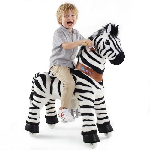 PonyCycle® Modell U Zebra Pferd auf Rollen | 4-7 Jahre | mit Bremse
