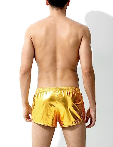 Arjen Kroos Shorts masculinos quentes cintura elástica metálica brilhante calça curta com bolsos, B1