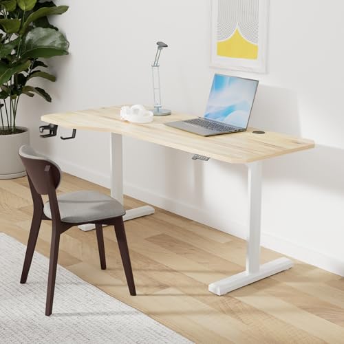 Image of FEZIBO Height Adjustable Electric Standing Desk, 63 x 24 Inches Stand up Table, Sit Stand Home Office Desk with Splice Board, LightRusticbrown