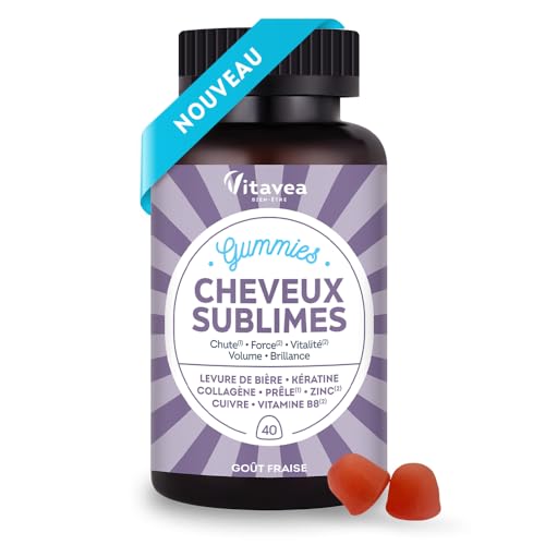 Vitavea Bien-être - Gummies Cheveux Sublimes - Favorise la Pousse - Biotine, Levure de Bière, Kératine, Zinc, Collagène - Anti-Chute, Volume, Brillance -...
