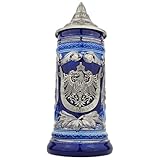 EVERSTYLE Bierkrug mit Deckel 0,7L – Steinkrug mit Spitzdeckel & Metallmontur...