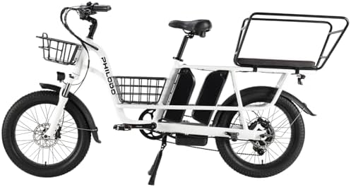 PHILODO 1500W 32MPH Cargo E-Bike - 450lbs Cargo Capacity, 48V 17.5Ah/35Ah (Single/Dual Battery), 20"×3.0" Fat Tires, Rear Rack & Basket-White