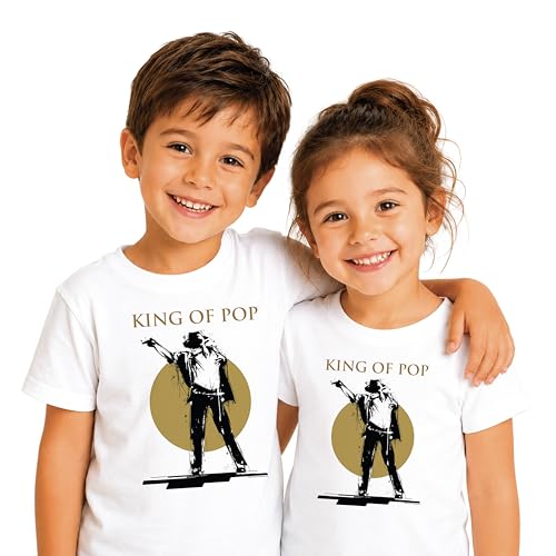 T-Shirt Enfant Garçon Fille Michael Jackson Gold Officiel, Tee Shirt Iconique Pop Vintag, Idée Cadeau Fan Musique Années 80 Taille 6 a12 Ans (FR/ES, Âge, 8...