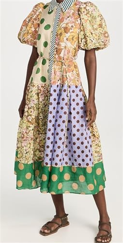 Qikaka Women's Short Puff Sleeve Lapel V Neck Button Printed Colorblock Bodycon Sexy Nightclub Party Holiday Dress4