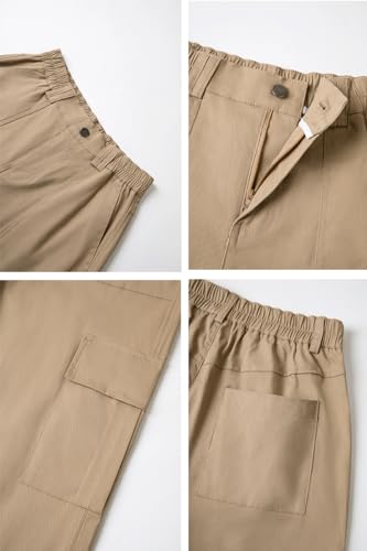 THWEI Cargo Pants for Women High Waisted Casual Pants Y2K Streetwear with 6 Pockets Khaki L
