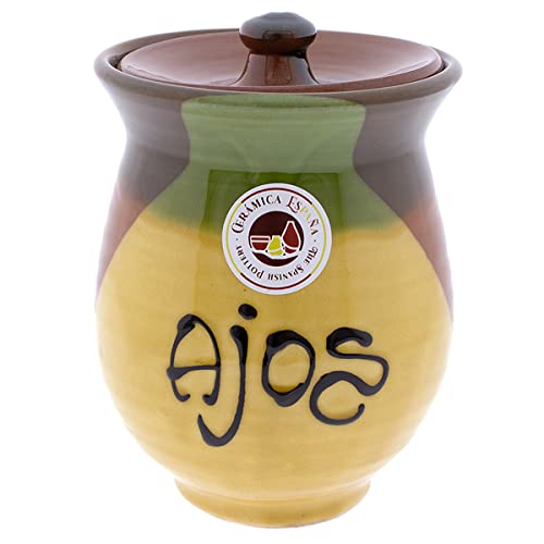 CERÁMICA ESPAÑA | Tarro para ajos | Ajero | Tarros de cocina | Recipiente para ajos | Tarros originales - Modelo M01 | 100% hecho a mano | 12x12x16 cm