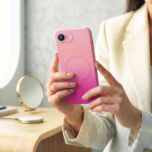 Image of amazon basics Gradient Mag-Safe Case for iPhone 16E | Soft Silicone Shockproof Cover with Camera Protection | Slim Lightweight Design | Smooth Touch & Durable - Light and Dark Pink