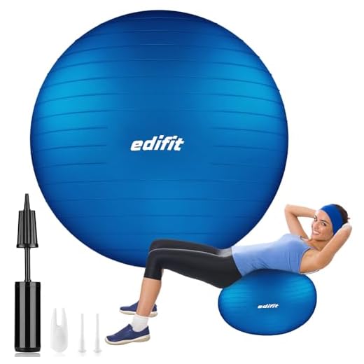 EDIFIT, Pelota de Pilates, 55,65 y 75, Ejercicio en Casa, Incluye Hinchador, Fitball, Embarazadas, Accesorios Yoga, Gimnasio, Varios Tamaños (65cm, Azul)