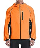 Cycling Bike Rain Jackets for Men Waterproof Running Softshell Windbreaker Lightweight Hooded Packable High Visibility Biking Jacket Reflective Windproof Raincoat Zipper Pockets Orange Black L
