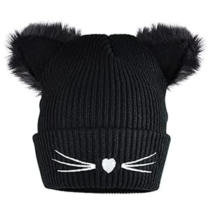 BEIFON Cappello Donna Pon Pon Cappelli Invernali Cappelli Orecchie da Gatto Berretto Lana Beanie Lavorato a Maglia Cappellino Caldo Elastico Berretta per Sport All’Aria Aperta Corsa Sci Pattinaggio Ci