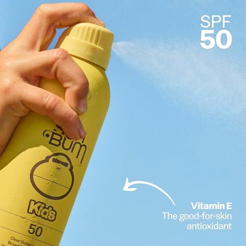 Image of Sun Bum Kids SPF 50 Clear Sunscreen Spray with Sonny Sticker | Wet or Dry Application | Hawaii 104 Act Compliant (Octinoxate & Oxybenzone Free) Broad Spectrum UVA /UVB Sunscreen | 6 oz (Pack of 2)