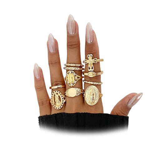 Navirix Gold Virgin Mary Cross Rings Set for...