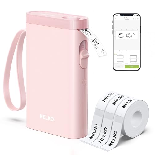 Nelko Label Maker Machine with Tape, P21 Bluetooth Label Printer with 3 Tapes, Wireless Mini Label Makers with Multiple Templates Icon Font Custom for School Office Home, Pink
