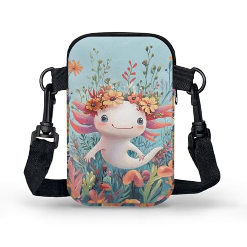 Image of Xpyiqun Axolotl Crossbody Purse for Women Floral Cross Body Pouch Cell Phone Wallet Small Canvas Sling Shoulder Handbags Mini Travel Messenger Bags Roomy Zipper Pockets Work Satchel
