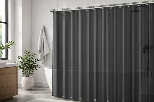 Image of EHZNZIE Dark Grey Shower Curtain Liner 72x72, PEVA Waterproof Bath Curtain, No Chemical Smell, 3 Weighted Magnets, Durable with Rustproof Metal Grommets