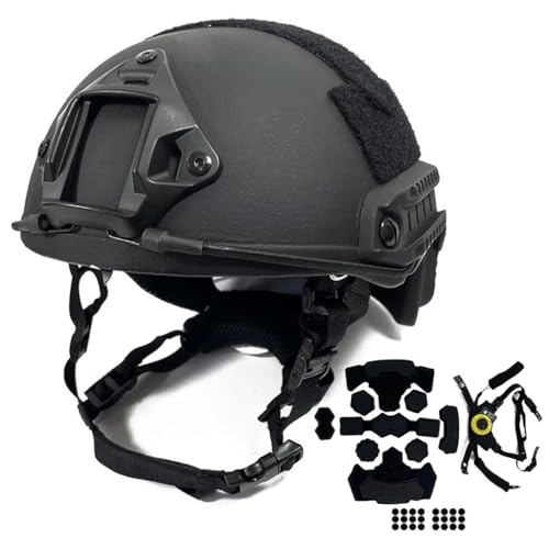 NIJ 3A Tactical Helmet Lightweight 1.5kg, Adjustable 55-62cm with Expandable Rails for Hunting, Outdoor Activities & Noise Cancelling Headsets(BK,L(56-60cm))