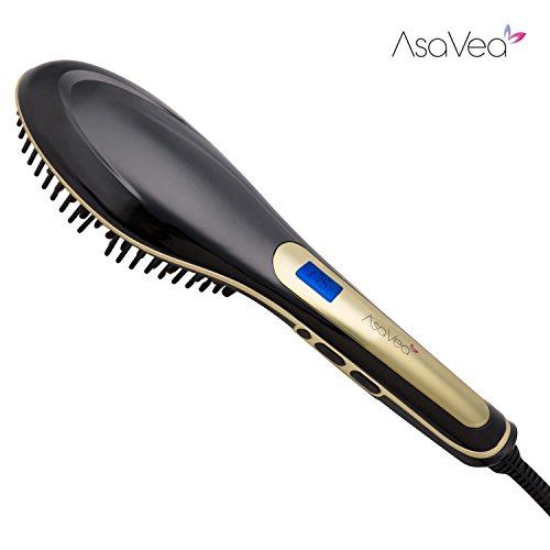 Hair Straightener Brush from AsaVea new generation Faster Heating Professional Anti-Static Ceramic Heating Plates with Travel Bag,Carry Hairstyling Done Anywhere! (Black)